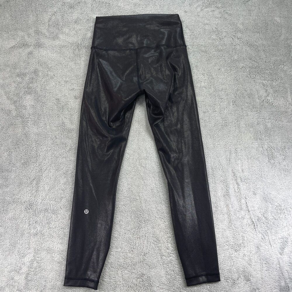 Lululemon Wunder Train 25 In Foil Leggings Womens 4 Black Stretch Yoga Running - Picture 2 of 9